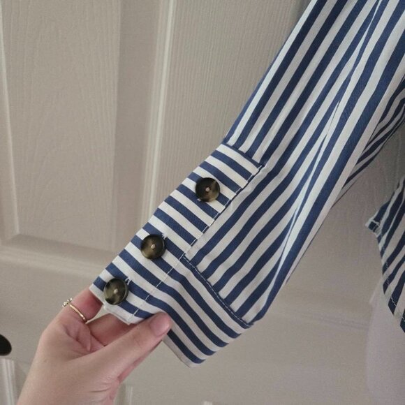 Veronica Beard Fauri Striped Off-The-Shoulder Long Sleeve Shirt Size 4 - Picture 9 of 16